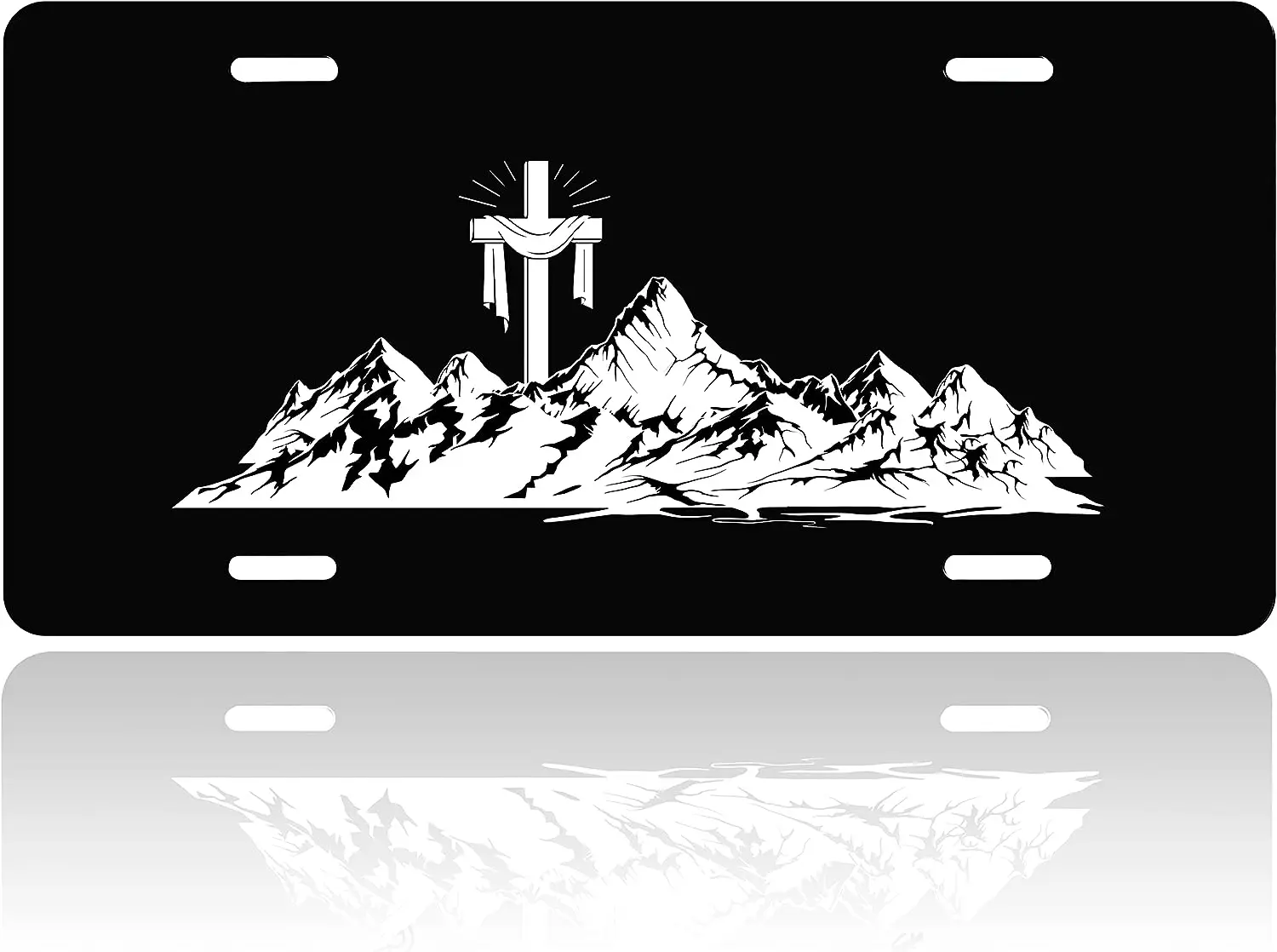 

Mountains Cross License Plate Cover Christian Jesus License Plate Car Decoration Vanity Tag Stainless License Plate Frame 12x6In