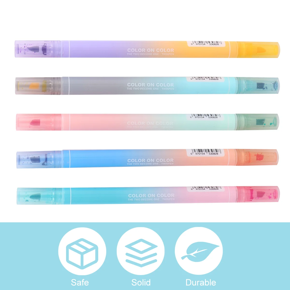 

5 Pcs Two-color Double-ended Pen Highlighters Marker Plastic Assorted Colors Students Stationery