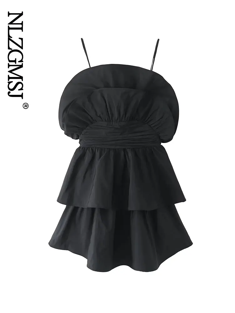 

Nlzgmsj Women Fashion Laminated Condole Dress Design Sense Retro Sexy Female Chic Dress Vestidos