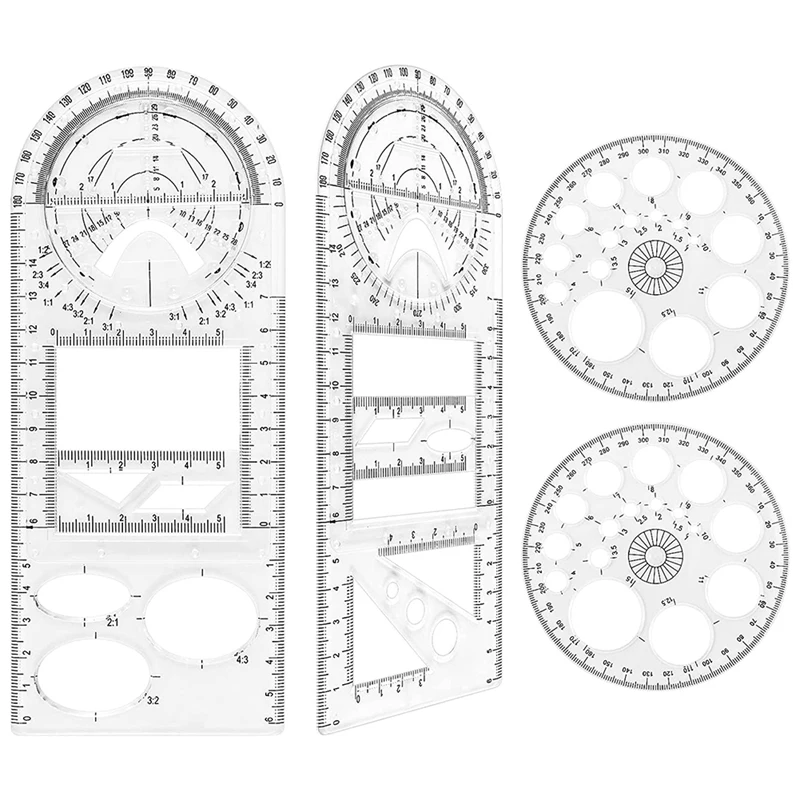 

Набор многофункциональной геометрической линейки, 4 шт., 2 многофункциональных геометрических искусства, с 2 круглыми шаблонами