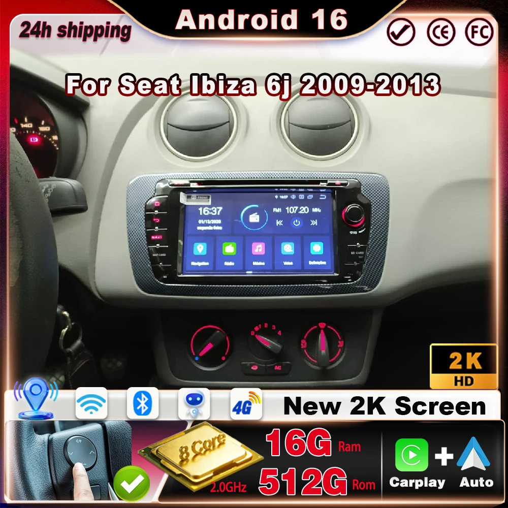 Фото Автомагнитола для Seat Ibiza 6J 2009-2013 с Android Auto, CarPlay, мультимедиа, навигацией, сенсорным экраном, Wi-Fi и 4G №1