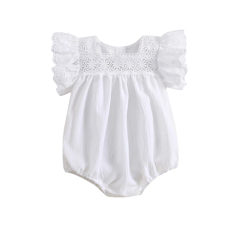 

Bmnmsl Newborn Girl Outfit, Hollowed Flower Fly Sleeve Romper with Bowknot Hairband Summer Clothes