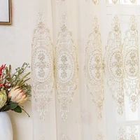 european style embossed rope embroidery pearls tulle gauze curtain for living room bedroom top embroidered lace curtain valance4