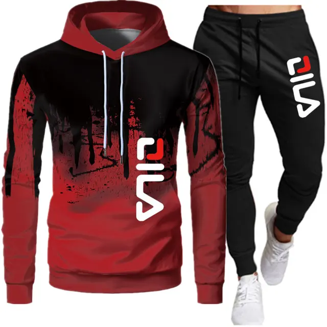 2022 Winter Men Tracksuit Casual Set Male Joggers Hooded Sportswear Jackets+Pants 2 Piece Sets Hip Hop Running Sports Suit 1