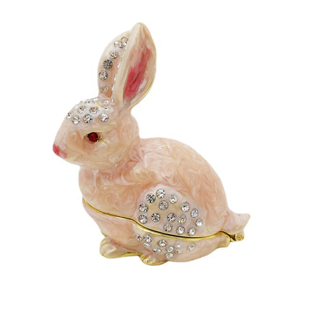 

Box Jewelry Trinket Rabbit Holder Storage Ring Bunny Case Tray Zodiac Boxes Easter Jar Decorative Rhinestone Hinged Chinese