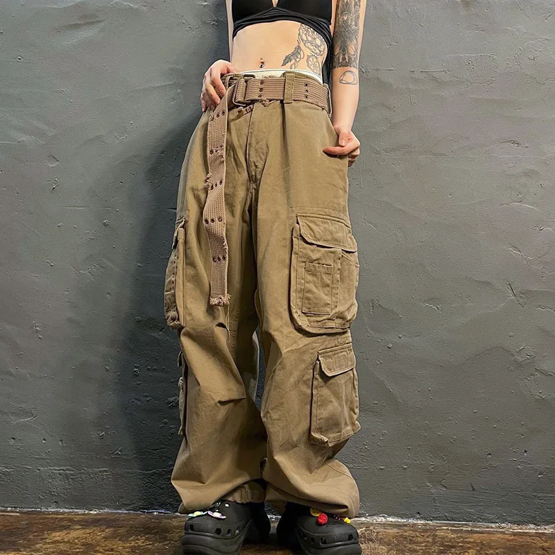 

Women's Cargo Pants Solid Color Low Waist Loose Staight Sweatpants with Multi Pockets Womens Joggers Pants Casual Streetwear Y2k