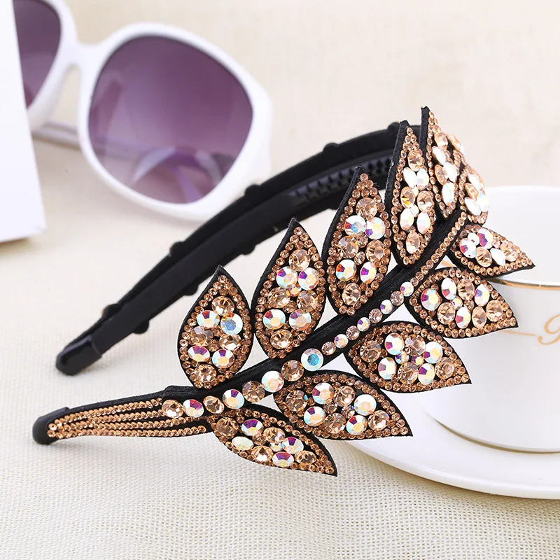 Korean Girl Simple Exquisite Leaves HairBands Women Fashion Shiny Rhinestone Headdress Hair Accessories Creativity Gift