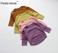 freely move summer kids t shirt solid girls tees long sleeve cotton boys tops korean casual children clothes for 1 8y