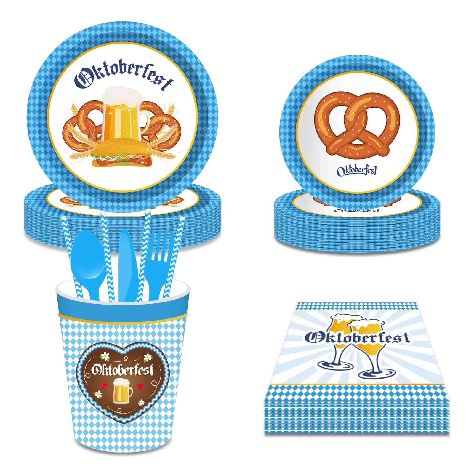 

Germany Oktoberfest Carnival Circus Festival Disposable Tableware Sets Desserts Dinner Plates Cup Happy Beer Wine Party Supplies