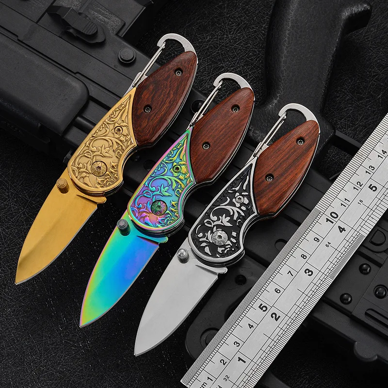 

Sharp Folding Knife Survival Tactical Outdoor Knives With Wood Handle Potable Camping Knife For Barbecue Climbing Self-Defense