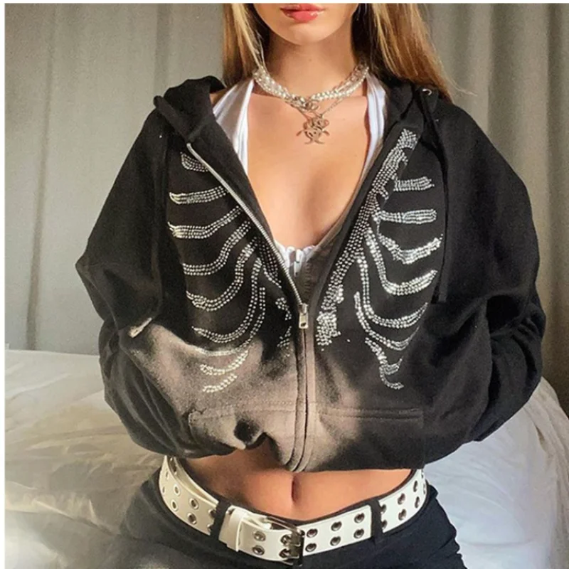 

Hoodie with Zipper Portrait Skeleton Fashion Long Sleeved Junk Jacket