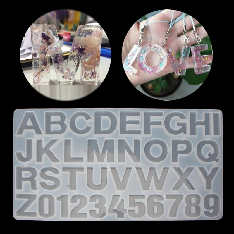 

Glossy Silicone Molds English Alphabet Numbers Handmade Mold DIY Keychain Pendant Jewelry Epoxy Resin Crafting Molds 918F