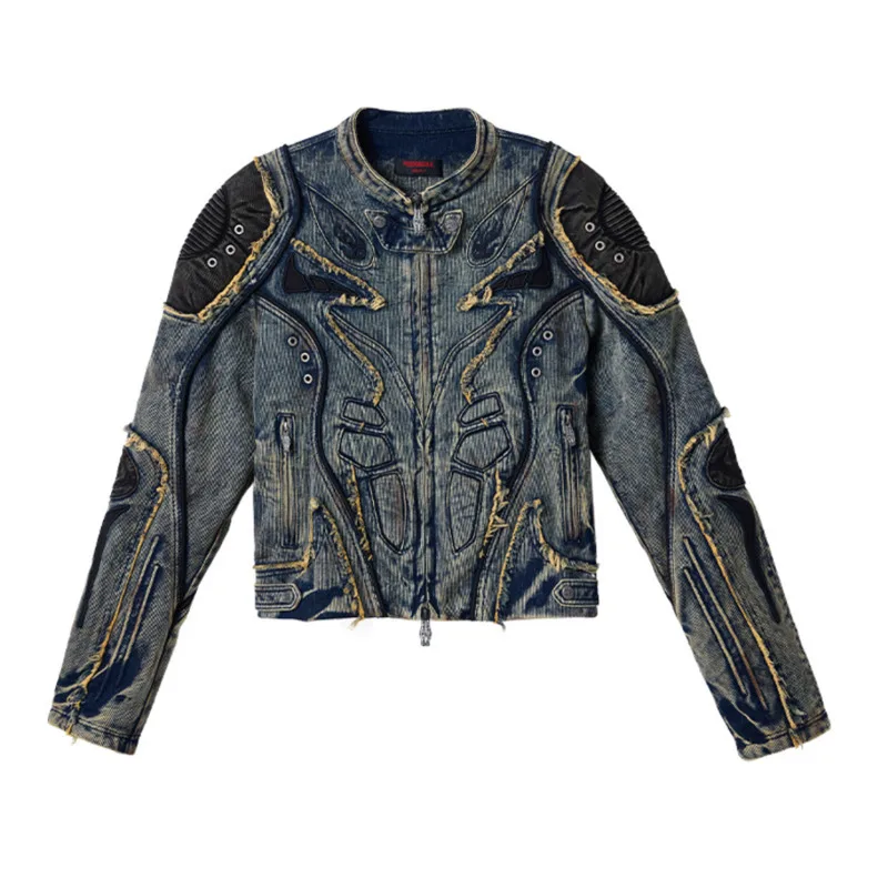 Фото HKSH весна осень зима новые мужские куртки Tide Punk Tiger Stripe с вышивкой двойные джинсовые куртки в стиле пэчворк шикарные пальто Ins Vibe HK16715 №5