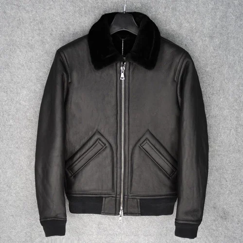 

Shearling Mens Jacket Fur Fashion Coat Men Sheepskin Genuine Leather Jacket Men's Slim Flight Suit Jaqueta De Couro Masculin FCY