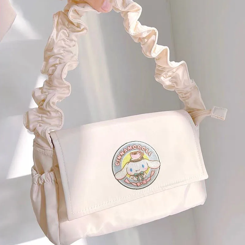 

Kawaii Sanrioed Cinnamoroll Милая мультяшная девочка кружевная однотонная сумка новая деревянная Ушная складка на молнии ранчел