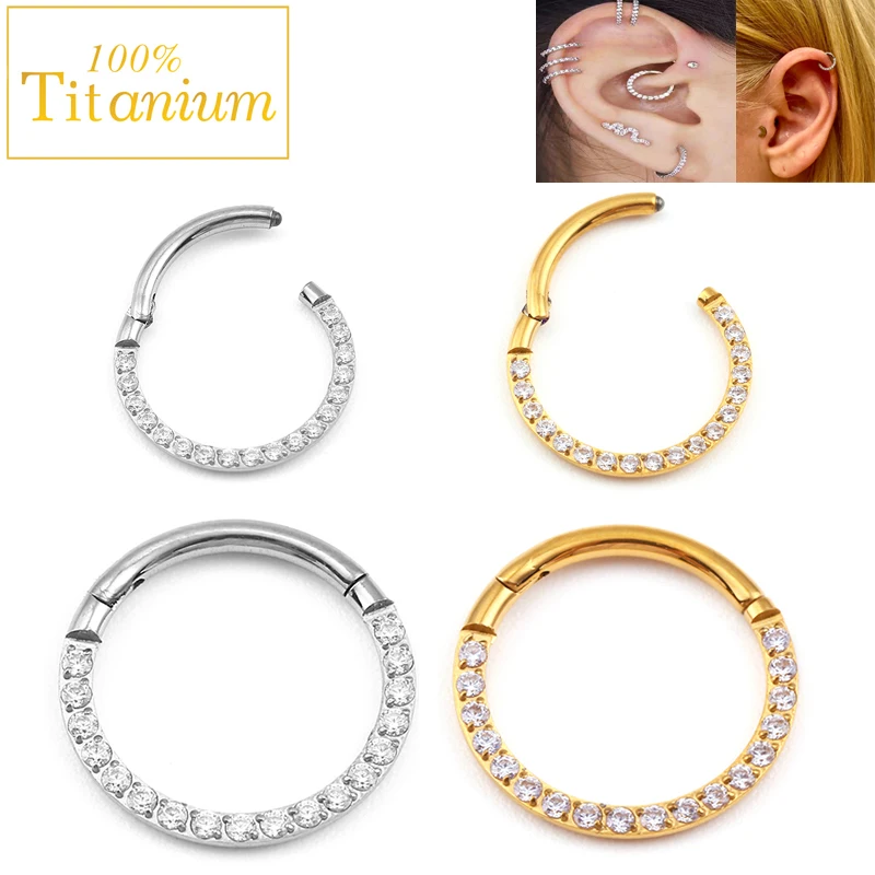 

F136 Titanium Earrings Septum Piercing Nose Rings Zircon Hight Segment Clicker 16G Ear Cartilage Tragus Helix Hoops Body Jewelry