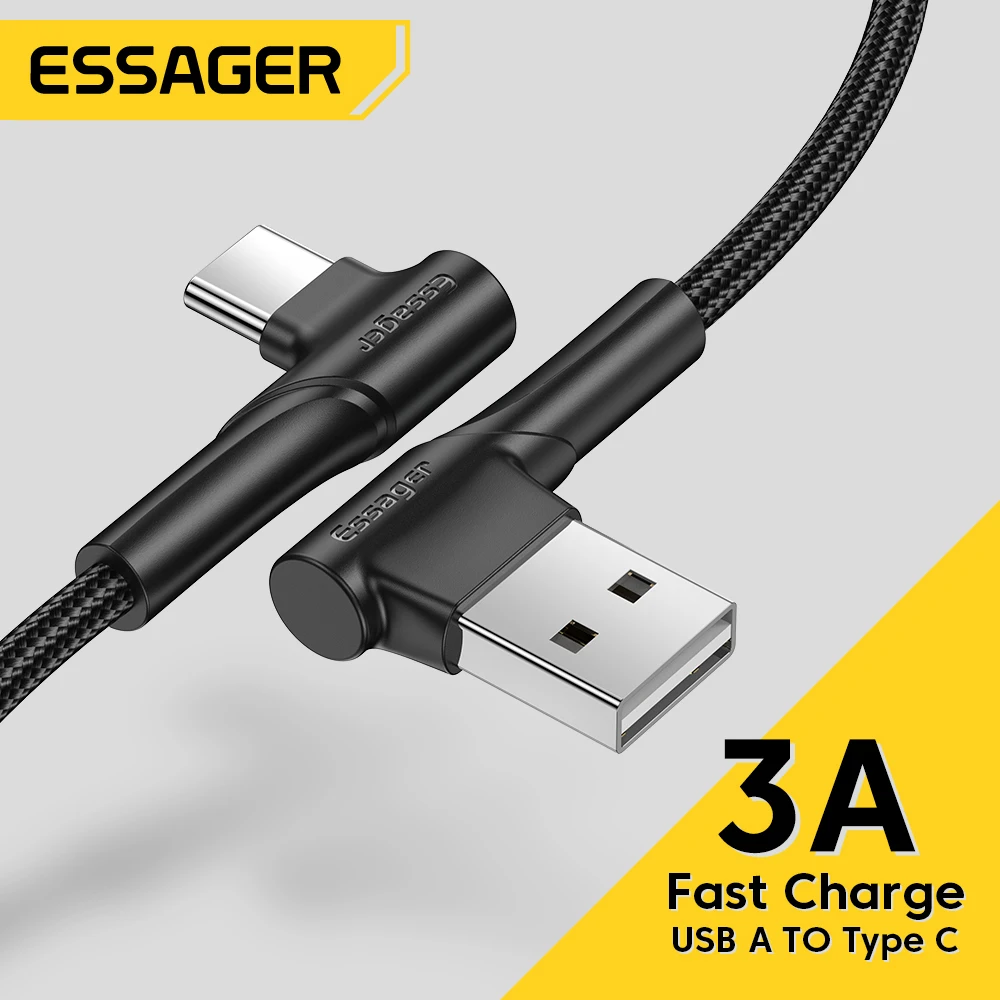 Кабель зарядный Essager USB Type-C 90 градусов 3 А |