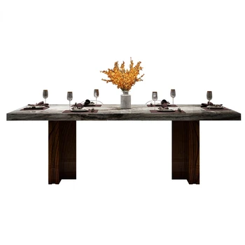 Natural marble dining table apartment creative dinner table of two size and chairs set