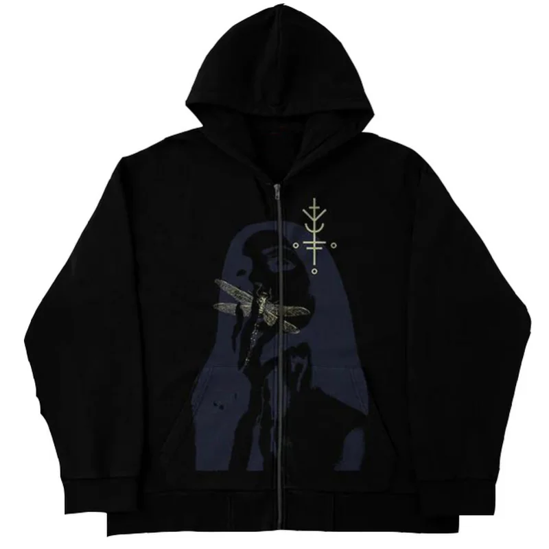 

American Streetwear Girls Printed Cotton Oversized Sweatshirt Women Y2k Gothic Punk Retro Trend Harajuku Zip Hoodie Women