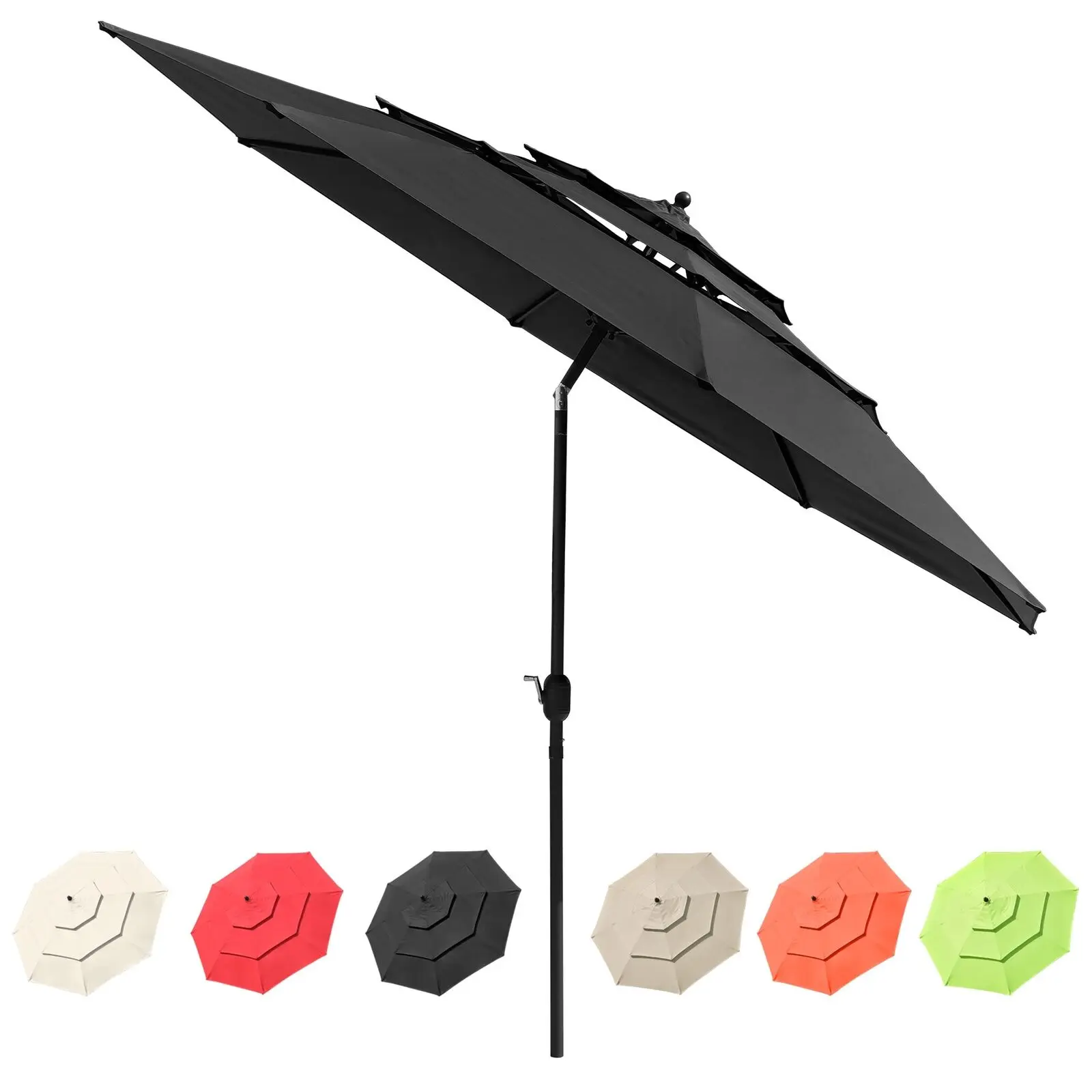 

11Ft 3-Tiers Patio Umbrella UV70+ Protection & Fade Resistance Black