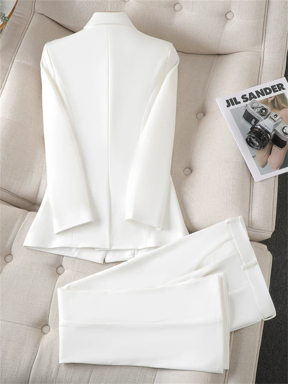 Women Formal 2 Piece Set Black White Navy Female Blazer and Pant Suit Office Ladies Business Work Wear