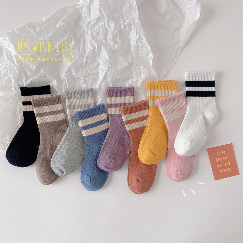 

Korean Fashion Spring Autumn Kids Stripe Socks Knitted Candy Color Stockings for Newborn Baby Infant Toddler Socks 1-11years Old