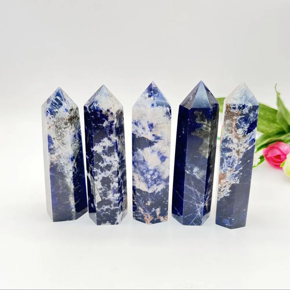 40-80mm Sapphir Natural Healing Crystal Wand Reiki Polished Gemstone Hexagonal Obelisk Column Home Desk Decoration