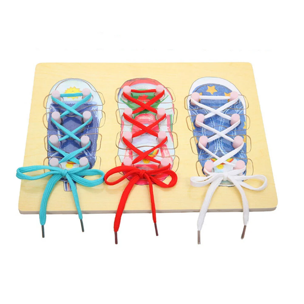 

Wear Shoes Kids Shoelace Toy Wooden Playset Children Preschool Toddler Threading Teaching Toys
