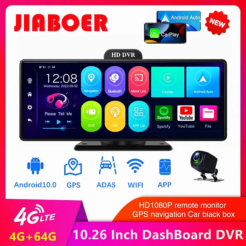 10.26 Inch Car Dvr Camera On Dashboard FHD Android Dash Camera With GPS WiFi Rearview Mirror Digital Video Recorder Dual Lens