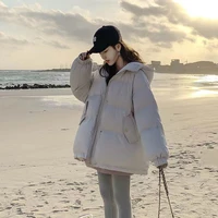 womens korean version loose black and white 2021 hooded womens winter down jacket coat short thickened warm cotton winter coat