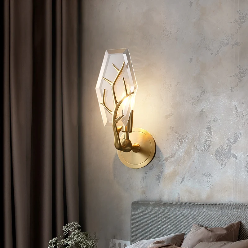 

YY Light Luxury Copper Creative Antlers Living Room Bedroom Wall Light Bulb Decorative Lamp
