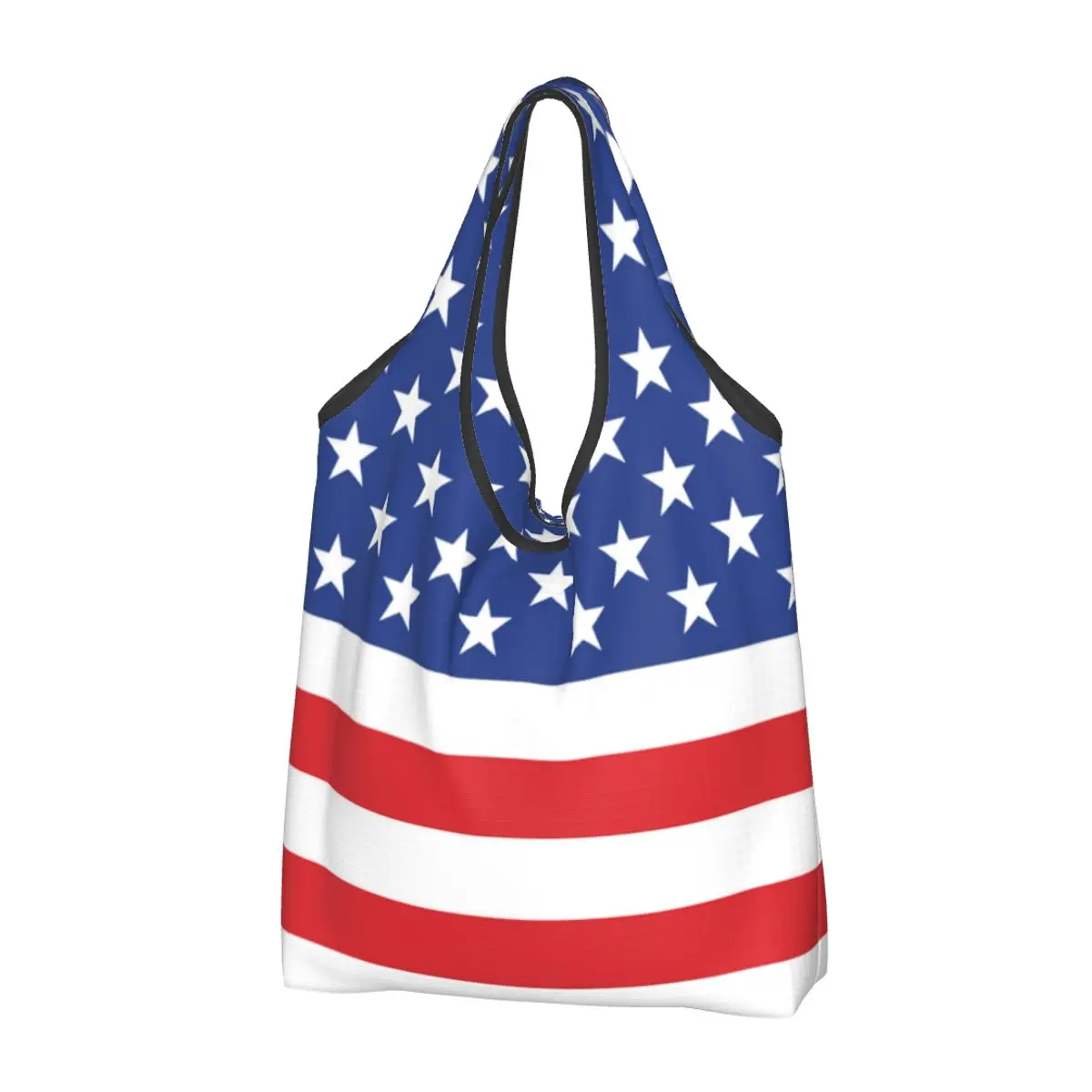 

Custom USA American Flag Shopping Bag Women Portable Big Capacity Grocery United States US Stars Shopper Tote Bags