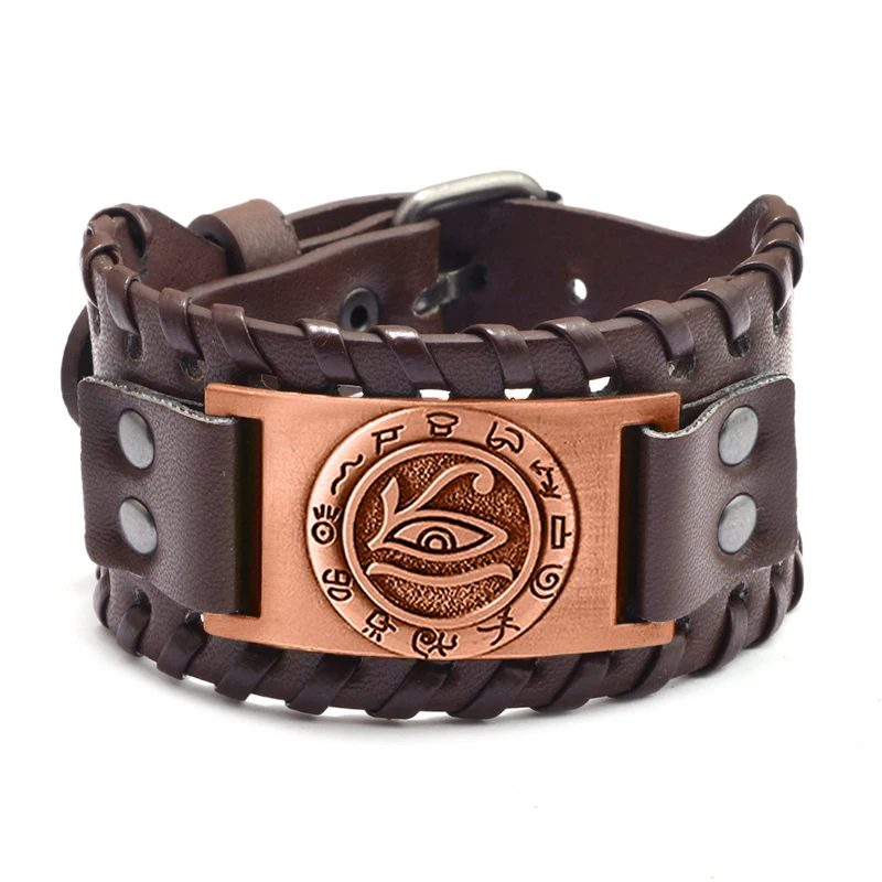 Модный винтажный широкий кожаный браслет Horus Eye модный мужской аксессуары