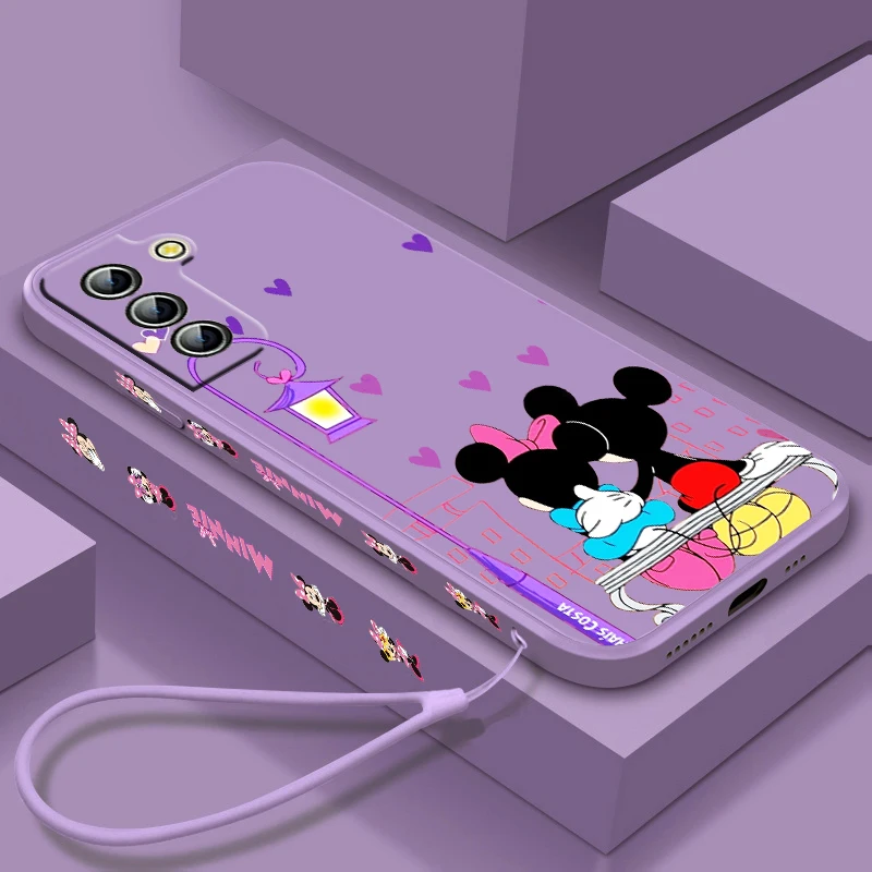 

Cute Mickey Minnie Phone Case For Samsung Galaxy S23 S22 S21 S20 S10 S9 Ultra Plus Pro FE Liquid Left Rope Candy Cover Fundas