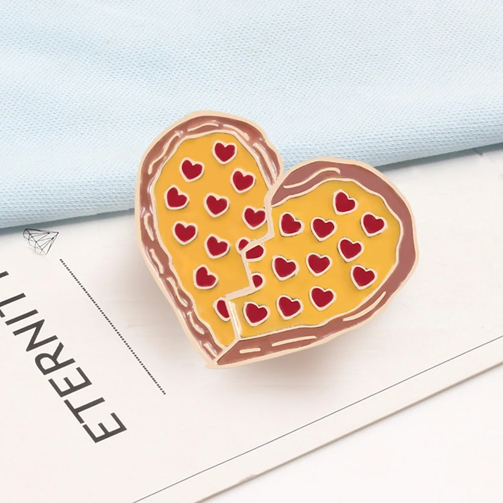 

New 2 Pcs/Set Broken Pizza Heart Shaped Enamel Pin Brooch Clothes Backpack Accessories Pins Badge Brooches Jewelry Gift For Kids