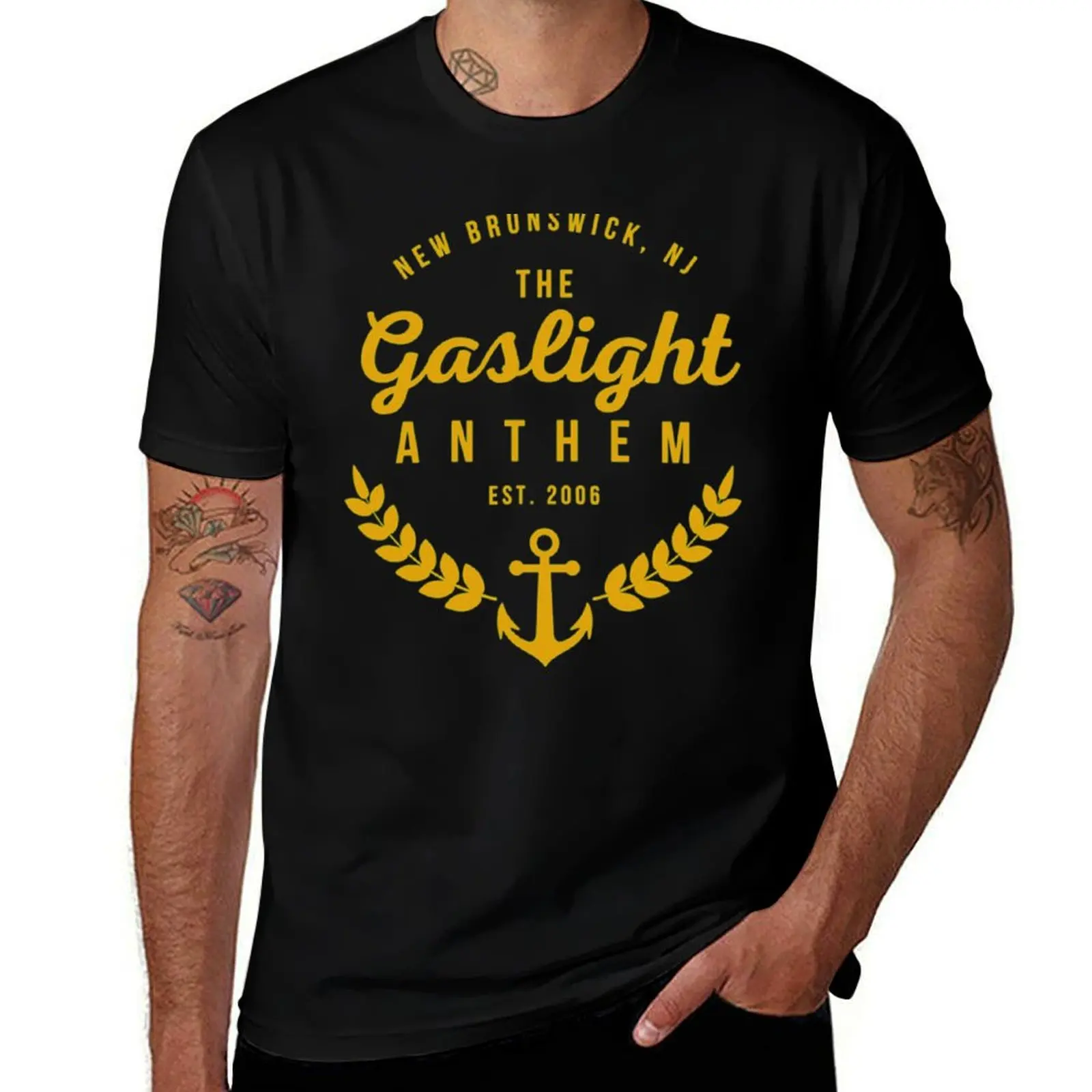 Фото Gaslight Anthem Est. Футболка с синим замком 2006, большие футболки для мужчин в тяжелом весе №1