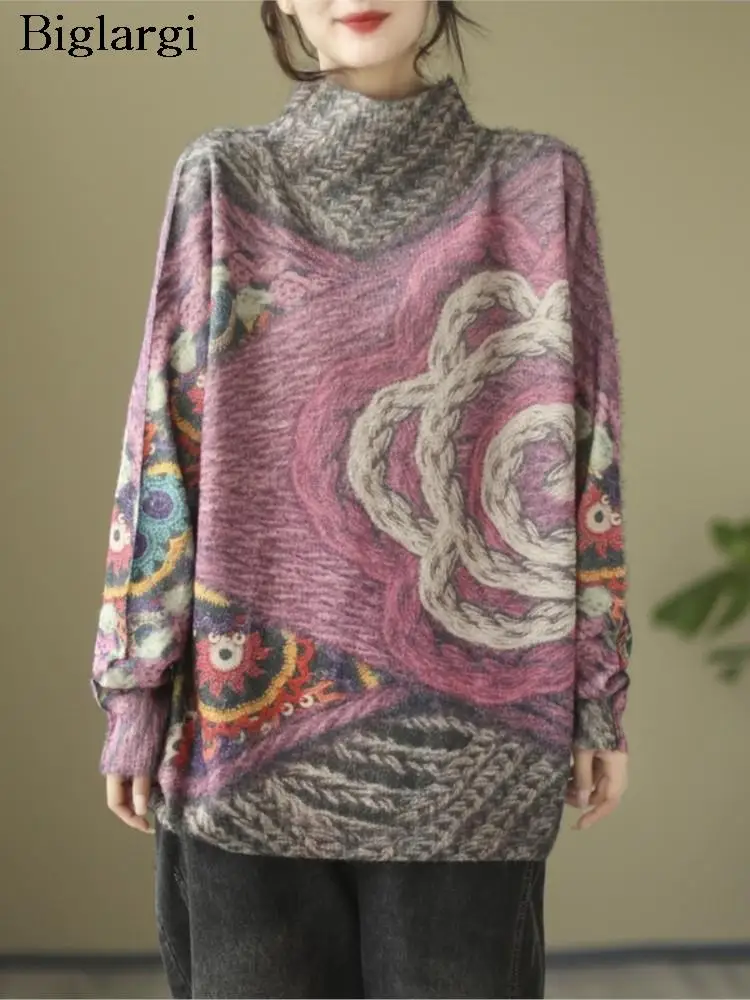 

Большой осенний пуловер с цветочным принтом, свитер для женщин, цветочный принт, водолазка, женские свитера, Modis, повседневный свободный женский свитер, Топ 2023