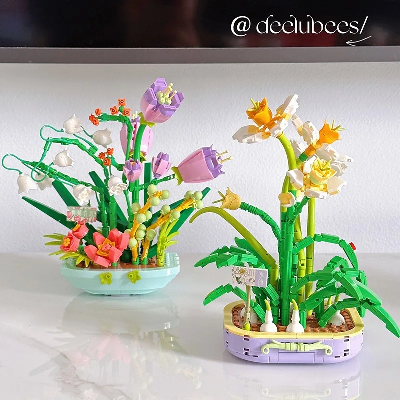 

Flower Daffodil Bonsai Building Blocks Succulents Bonsai Romantic Bricks DIY Potted Plants Model Artificial Plants Toys For Kids