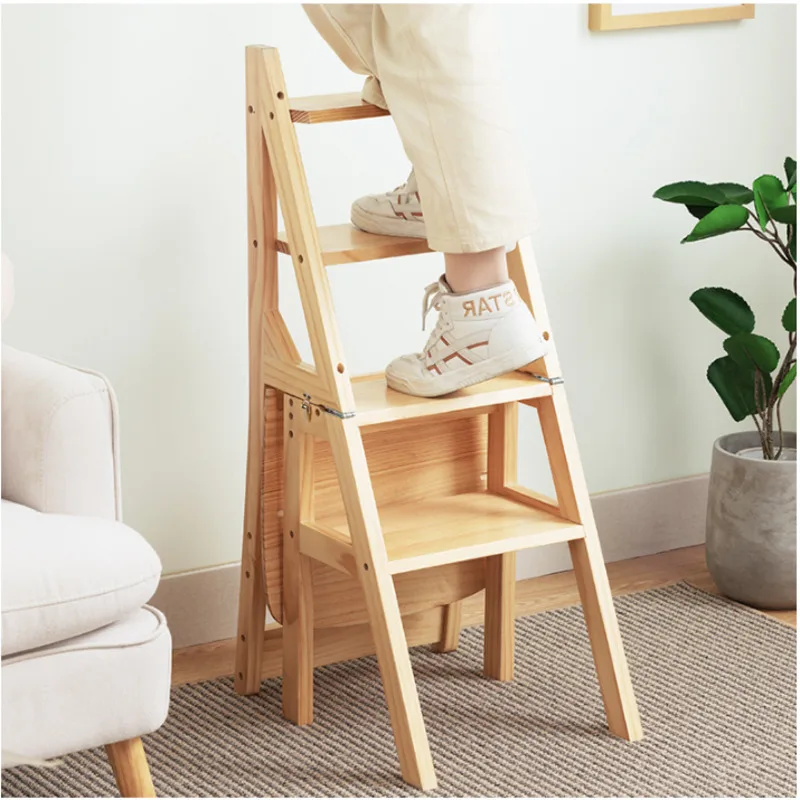 

Household Multi-functional Kitchen Tool Solid Wood Ladder Chair Flip Design Step Tool Stable And Practical Ladder Tool