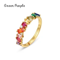 green purple s925 sterling silver exquisite bright rainbow zirconia fashion ring for women anillo fine jewelry set gift j1317