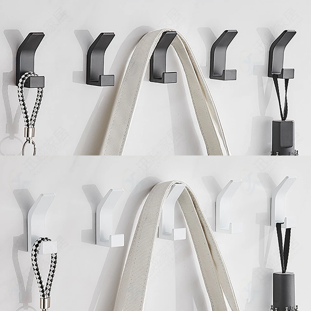 robe hook self adhesive wall door hanger black white aluminum key bag hanging bathroom towel holder kitchen accessories free global shipping