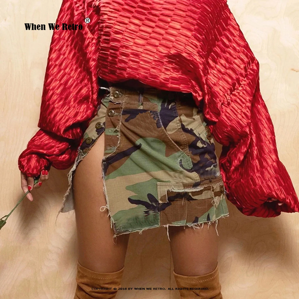 

Женская камуфляжная мини-юбка с разрезом, в стиле милитари