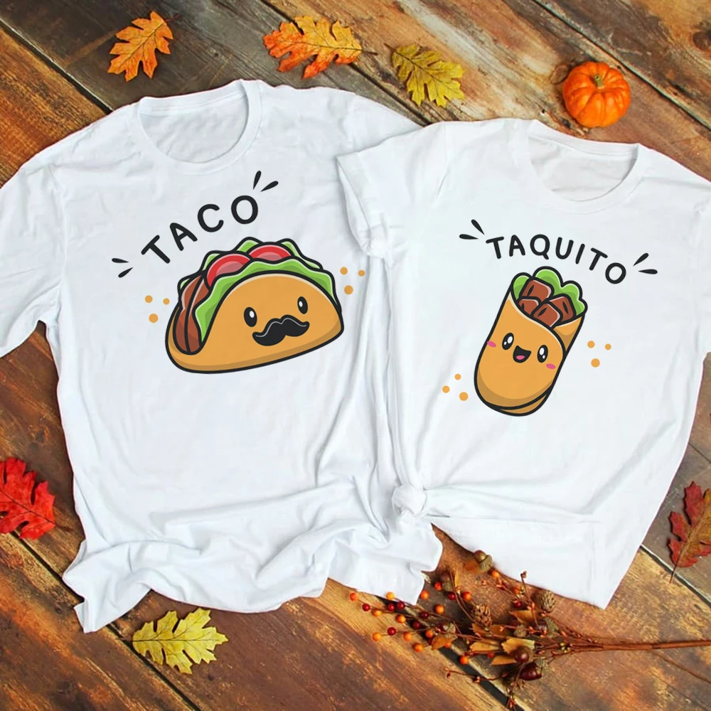 Taco Taquito Couple Matching T-shirt Short Sleeve O-Neck Summer Funny Graphic Tops Tee camisetas de mujer Harajuku