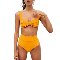 2022 sexy bikini female bowknot thong bikini two piece set bathing suit women high waist solid color sleeveless swimsuit mujer