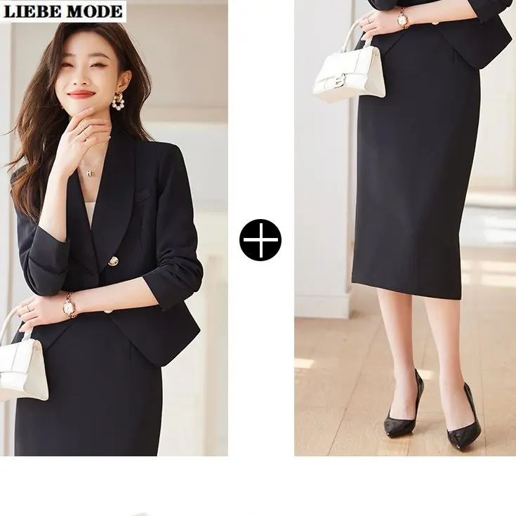 2023 Spring Formal Ladies White Blazer Women Business Suits Work Wear Office Uniform Long Midi Skirt Suit with Jacket Autumn