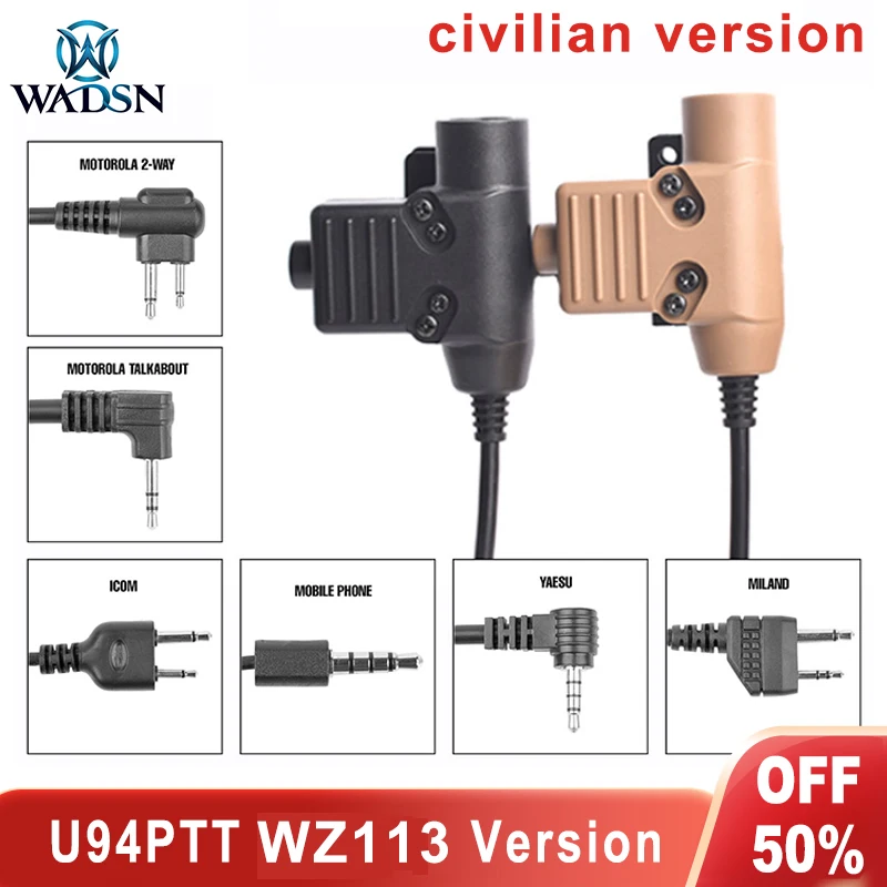 Military NEW U94 Tactical PTT for Wadsn Headset COMTAC Earmor Copy Headphone Outdoor Hunting PTT Fit Baofeng Kenwood PlugAirsoft