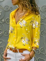 new womens blouse spring summer elegant lapel print casual long sleeve v neck cardigan single breasted ladies chiffon shirt
