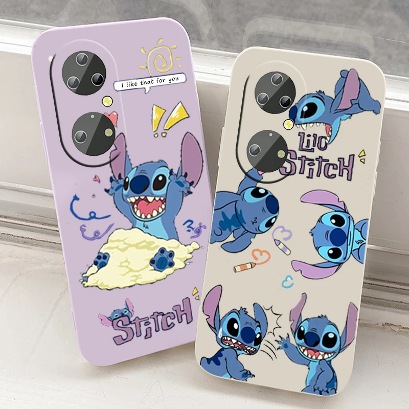 

Disney Luxury Stitch Cute Phone Case For Huawei P50 P40 P30 P20 Pro Lite E Y9S Y9A Y9 Y6 Nova Y70 5T 9 5G Liquid Rope