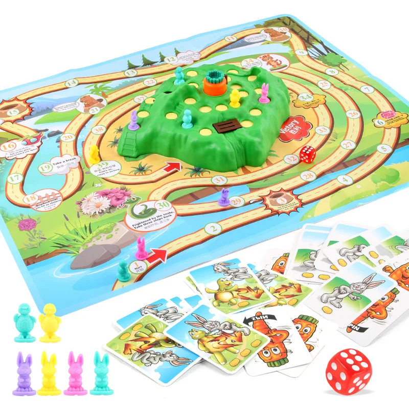Tortoise and Rabbit Trap Game Toy Cross Country Race Spinning Turnip Drop Board Game Toys Early Education Toy for Kids Christmas