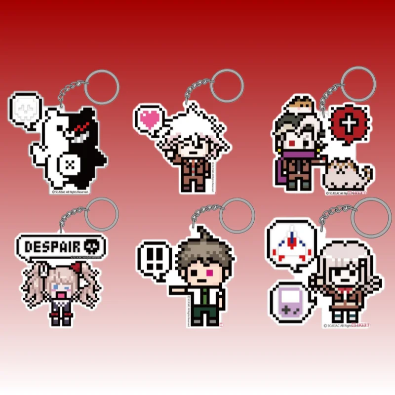 Фото Акриловый брелок-подвеска в пиксельном стиле Danganronpa: Монокума, Нагито, Хаджиме, Чиаки. Аниме-сувениры, изысканные подарки для фанатов. №1